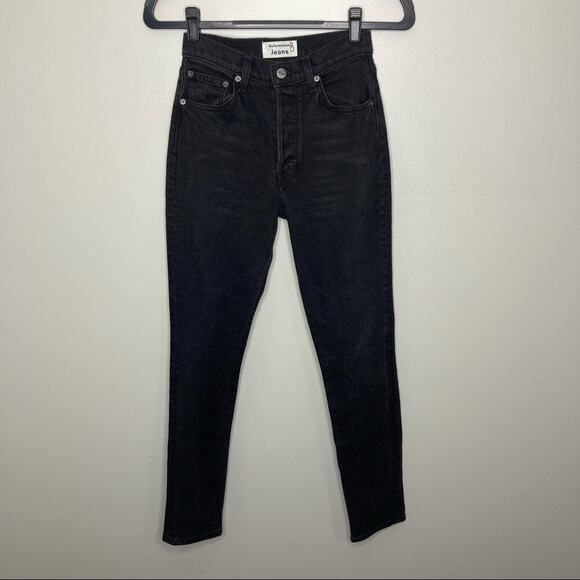 REFORMATION Serena High Skinny Jean Erie Wash Black Button Fly 24 - Picture 1 of 5
